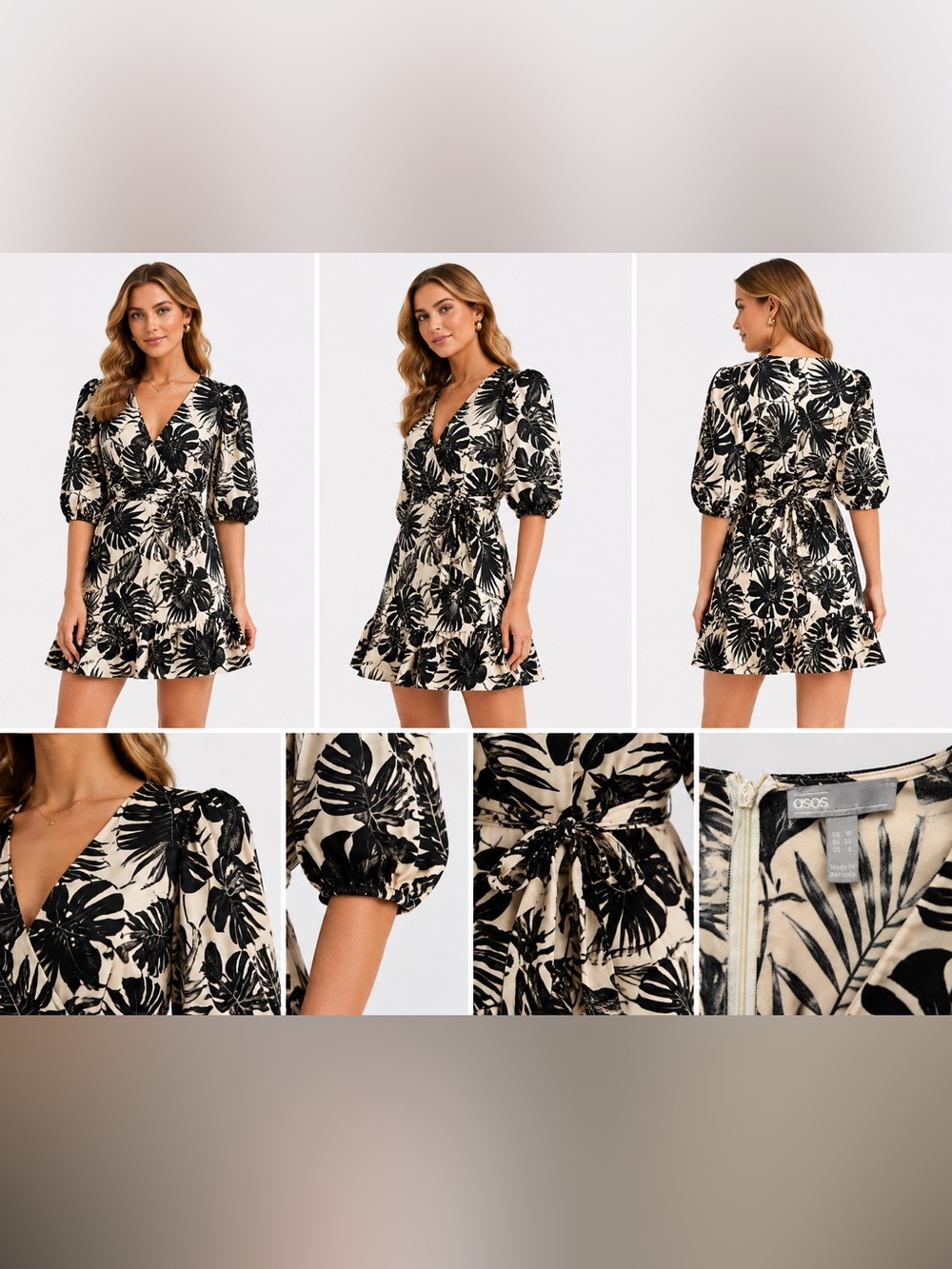 🌿 ASOS DESIGN Tropical Leaf Print Wrap Mini Dress – NWOT